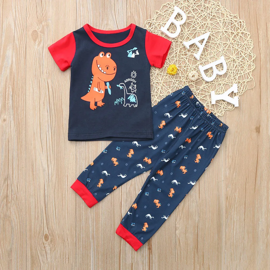 

MUQGEW Toddler Baby Boy Girl Clothes Set 2PCs Short Sleeve Dinosaur Tops+Pants Pajamas Sleepwear Outfits vetement enfant fille