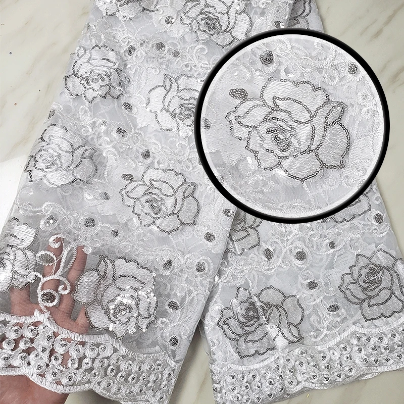 

Most Popular African Lace Fabric Gold red French Net Embroidery Sequins Tulle Lace Fabric For Nigerian Evening Dresses GZ111