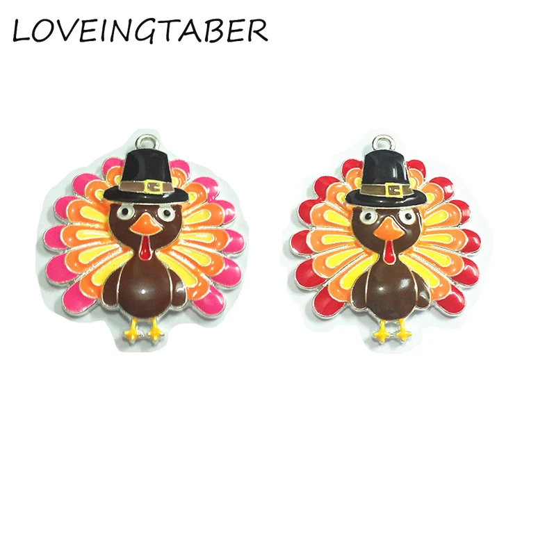 

( Choose Color First )New Design 41mm*40mm 10pcs/lot All Enamel Turkey With Hat Pendants For Necklace
