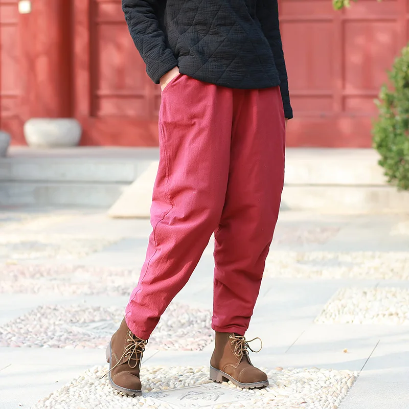 Women Winter Thick Cotton Linen Pants 
