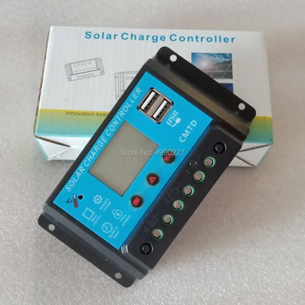 20A 10A 12V 24V Авто Солнечная Панель батарея Контроллер заряда Регулятор солнечной батареи дисплей Солнечный коллекторный регулятор с двойным 5V USB выходом