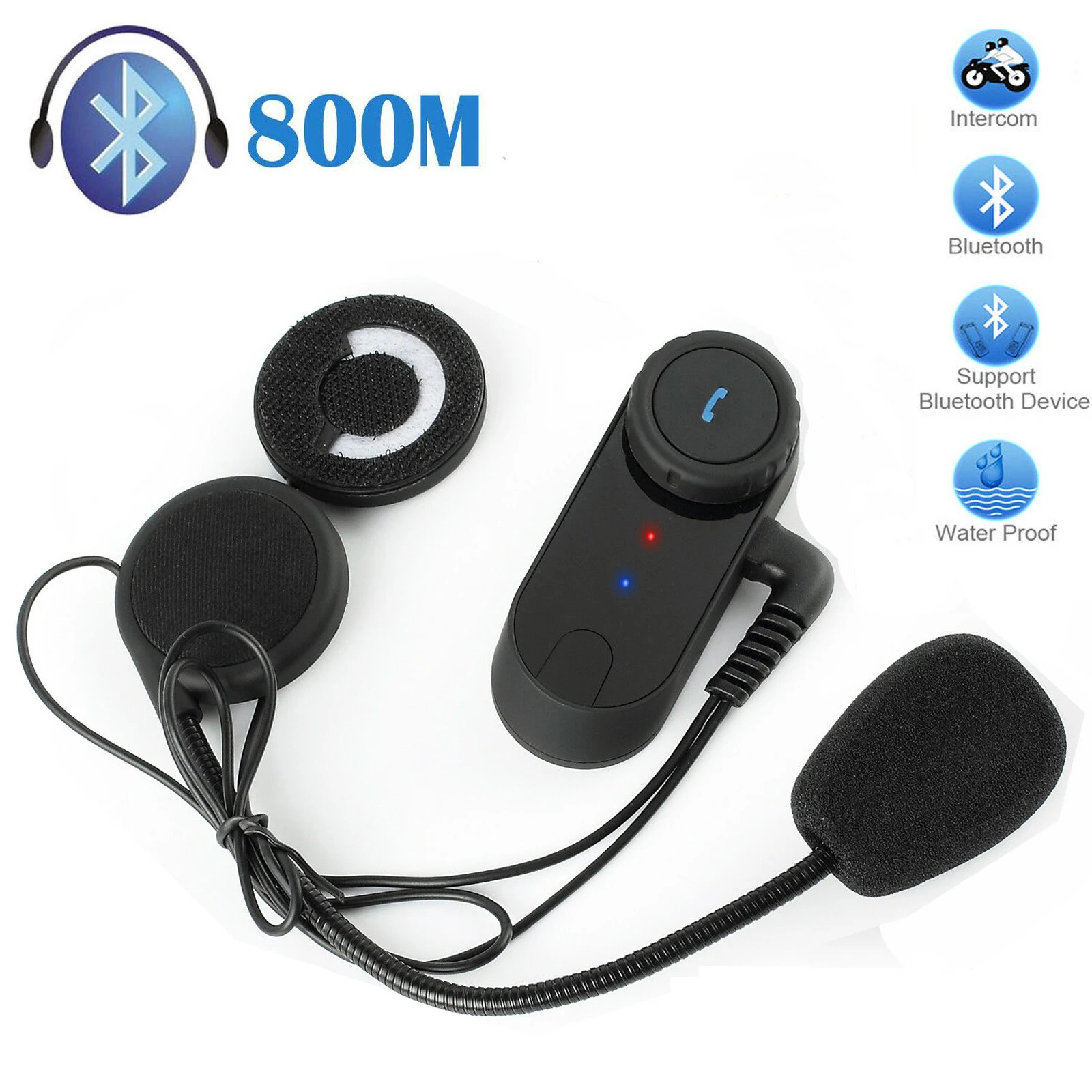

800M Motor Wireless Bluetooth Headset Motorcycle Helmet Earphone Headphone Speaker Handsfree Music For MP3 MP4 Smartphone
