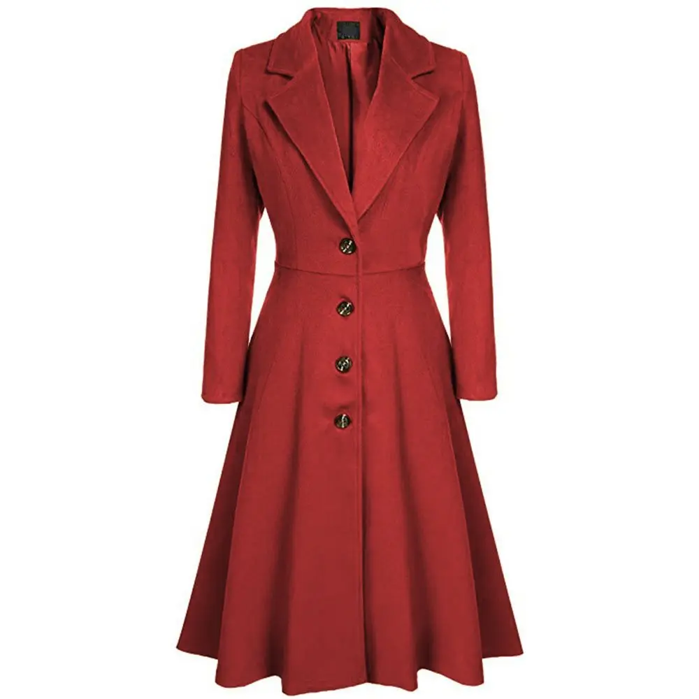 Зимнее шерстяное пальто женское Модное Длинное Пальто Плюс Размер Повседневная офисная верхняя одежда Плиссированное осеннее винтажное Женское пальто - Цвет: Красный