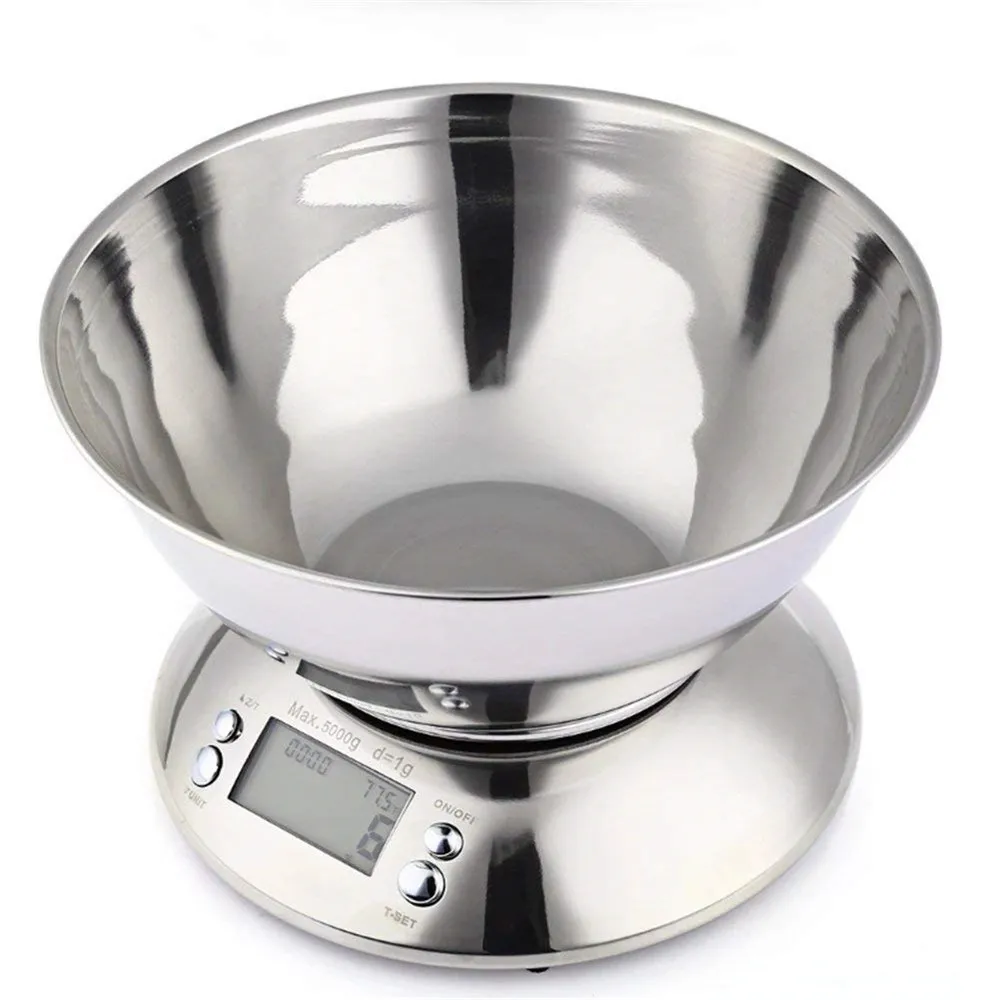 Кухонные весы из нержавеющей стали 5 кг/1 г Электронные весы кухонные точные цифровые весы с чашей инструмент для приготовления пищи