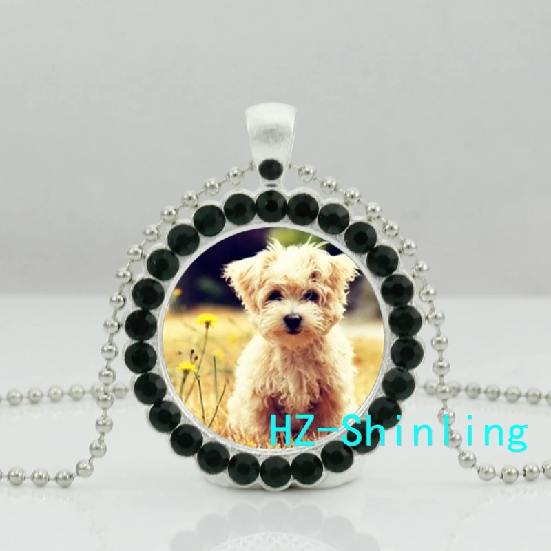 New Little Dog Crystal Necklace Lovely Dog Pendant Glass Animal Picture