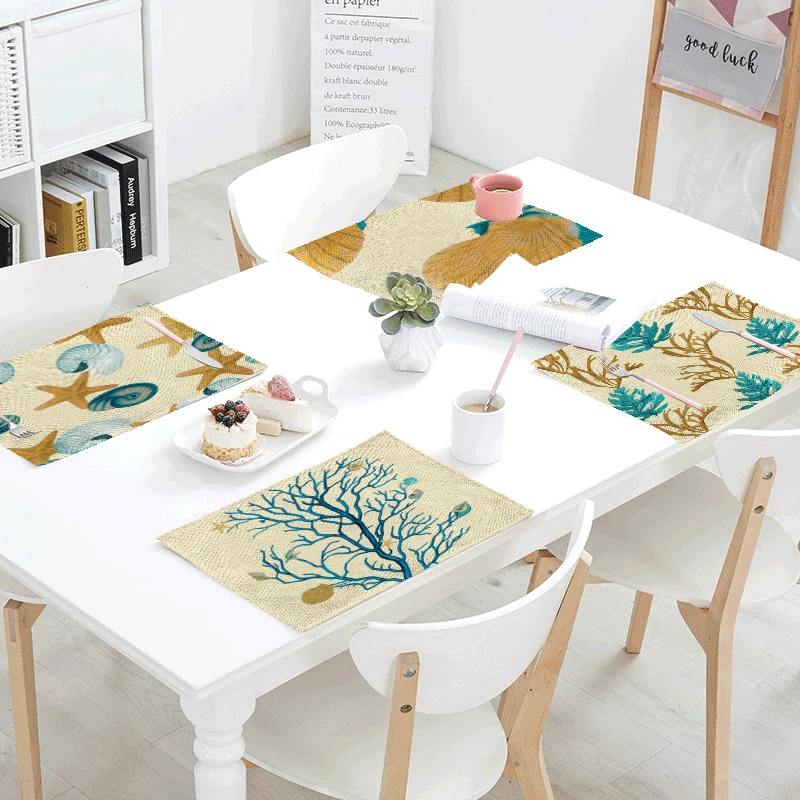 

Warm And Harmonious Marine Plant Meal Cloth 43*32 CM Seaweed Conch Shell Coral Simple Style Linen Home Tablecloth Decoration