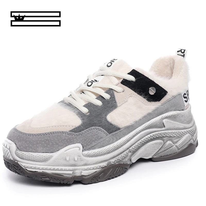 

New 2019 Winter Fashion Women Casual Shoes Suede Leather Platform Shoes Women Sneakers Ladies White Trainers Chaussure Femme