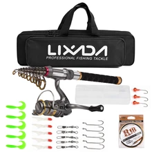Lixada Telescopic Fishing Rod Reel Combo Full Kit Spinning Reel with 100M Line Lures Hooks Jig Head Carrier Bag for Pesca