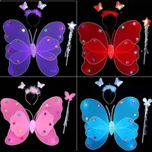 3 шт./компл. для девочек Led мигающий свет Феи; бабочки; крылья повязка на голову костюм подарок фотографии реквизит