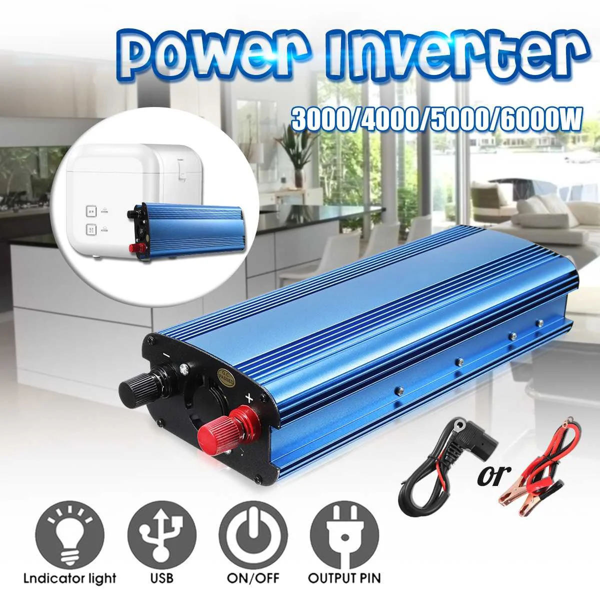 

3000W/4000W/5000W/6000W Power Inverter DC 12V/24V/48V/60V To AC 220V Sine Wave Solar Inverter Car Charger Voltage Convertor