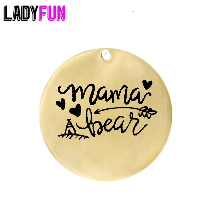 

Mother Day Gift Jewelry Stainless Steel Charms Mama Bear 25mm High Polish Mirror Surface Jewelry Pendant Tag 20pcs/lot