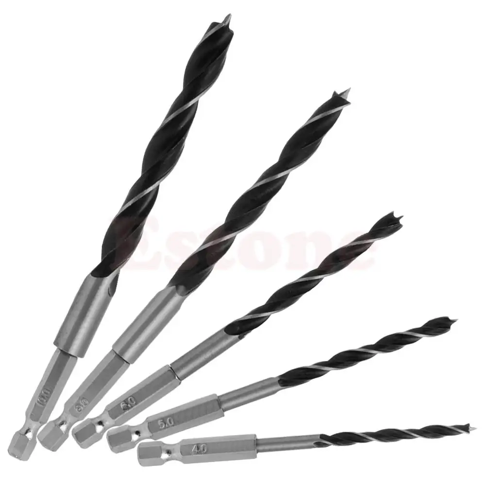 

5pcs 1/4" Hex Shank Wood HCS Drill Bit Set Quick Change Metal Tools 4/5/6/8/10mm Freeshipping Y102-Y102