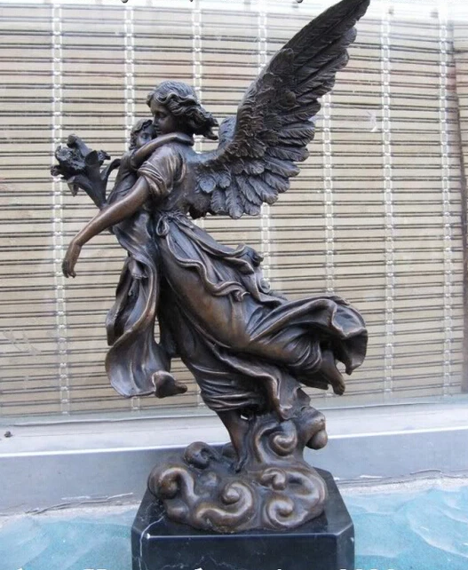 

USPS to USA S3320 Western Superb Art Fly Angel girl Copper Bronze & Marble sculpture Statue (B0413)