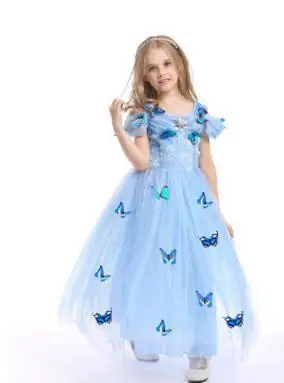 Новые зимние платья Спящей красавицы принцессы Авроры для девочек; детское рождественское платье-пачка с длинными рукавами для свадьбы; детская одежда - Цвет: Short Sleeve Blue