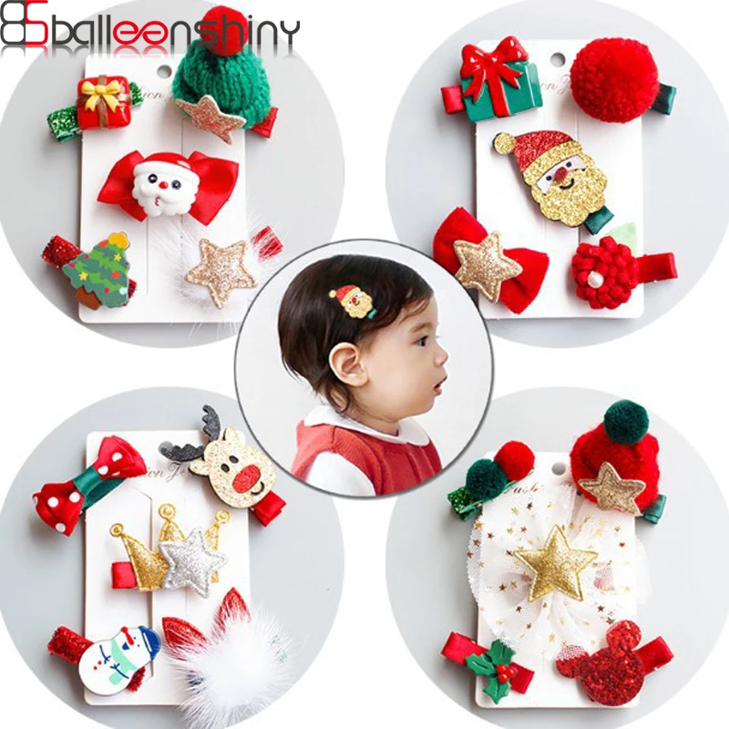 

BalleenShiny 5Pcs/set Baby Girls Christmas Hairpin Cute Red Christmas Cartton Hair Clip Kids Headwear Accessories Gifts