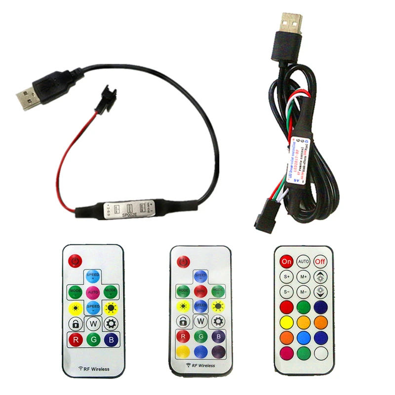 5 в WS2812B SK6812 пикселей цифровой полноцветный RGB USB Беспроводной RF светодиодный контроллер с 3 клавишами/14 клавишами/17 клавишами/21 клавишами дистанционного управления