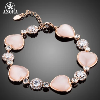 

AZORA Romantic Lover's Gift Heart Rose Gold Color Tiny Crystal Around Cubic Zirconia Bracelet TS0080