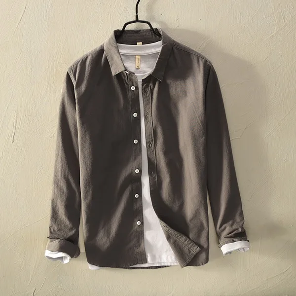 Новое поступление, осенняя и весенняя хлопковая рубашка с длинным рукавом, Мужская брендовая модная серая рубашка с отложным воротником, мужская рубашка camisa chemise - Цвет: dark gray