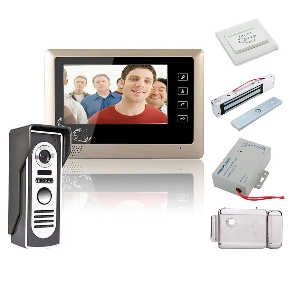 

Home Security 7 Inch Video Door Phone Doorbell Intercom System Kit 1-Camera 1-Monitor Night Vision+Electronic locks Set