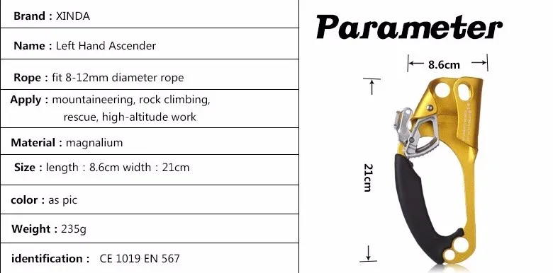 Высокое качество Xinda Профессиональный наружная скалолазание Левостороннее подъемное устройство альпинистская ручка подъемная канатная дорога инструмент