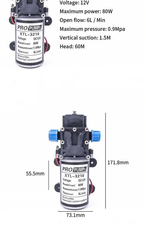 DC 12 В 80 Вт 130PSI 6л/мин сельскохозяйственный Электрический водяной насос черный миниатюрный мембранный Водяной распылитель высокого давления автомойка