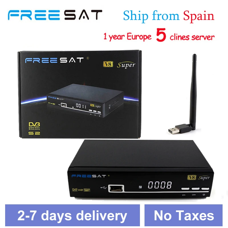 

Freesat V8 SUPER Satellite TV Receiver +USB WIFI DVB-S/S2 hd satellite receptor Free 1 YEAR Europe CCcam satellite TV decoder