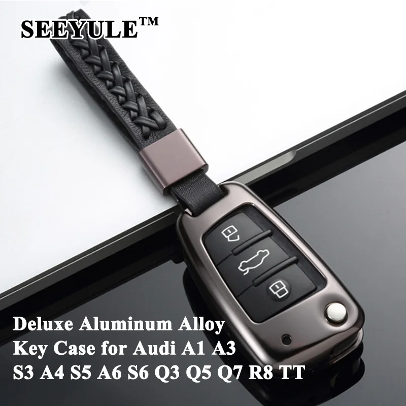 1pc SEEYULE Aluminum Alloy Car Key Case Cover with Leather Belt Key Shell Storage Bag Protector for Audi A3 A4 S5 A6 Q3 Q5 R8 TT цена 1pc SEEYULE Aluminum Alloy Car Key Case Cover with Leather Belt Key Shell Storage Bag Protector for Audi A3 A4 S5 A6 Q3 Q5 R8 TT цены онлайн