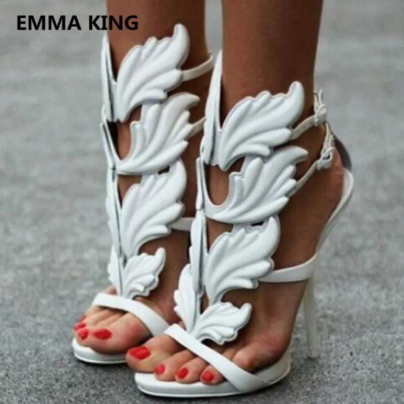 

New Design Leaves Angle Wings Women Gladiator Sandals Open Toe Sexy High Heels Ladies Party Wedding Shoes Woman Summer Sandals