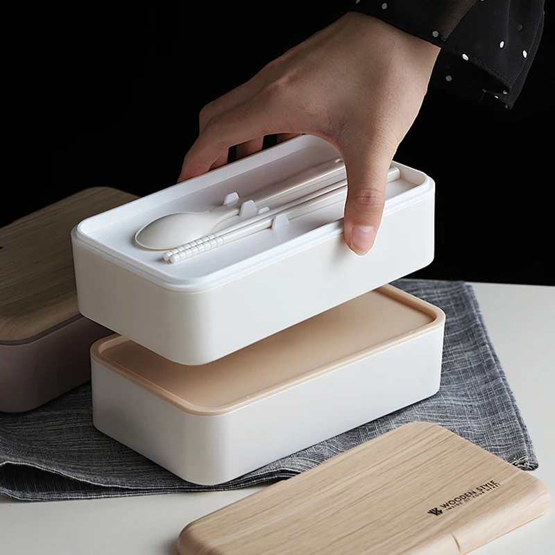  TUUTH Microwave Double Layer Lunch Box 1200ml Wooden Feeling Salad Bento Box BPA Free Portable Cont - 33052598443