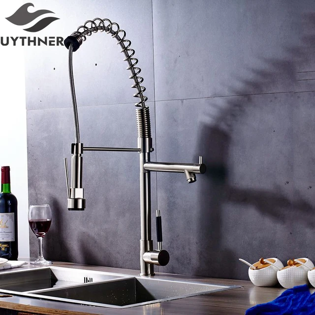 Best Price Uythner Heighten Brushed Nickel Deck Mounted Kitchen Faucet Mixer Tap Single Hole Deck Mounted Factory Direct Sale