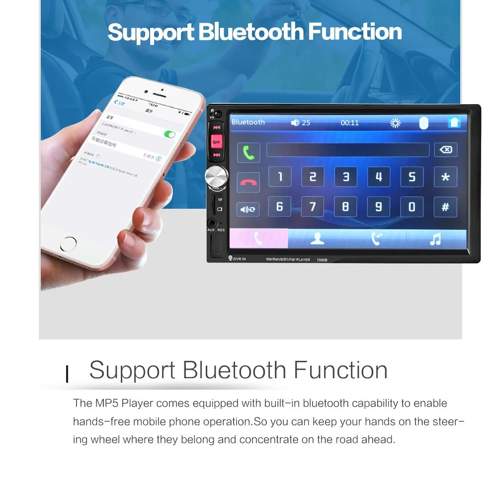 2 Din Автомобильный видео плеер 7 ''HD сенсорный экран 1080P Bluetooth стерео радио FM/MP4/MP5/Аудио/USB/TF Авто электроника в тире