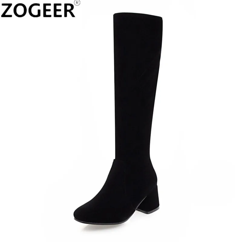 

Women's Winter Shoes Knee High Boots Plus Big Size Black White pu leather Brand Women Shoes Wool Women Winter Boots