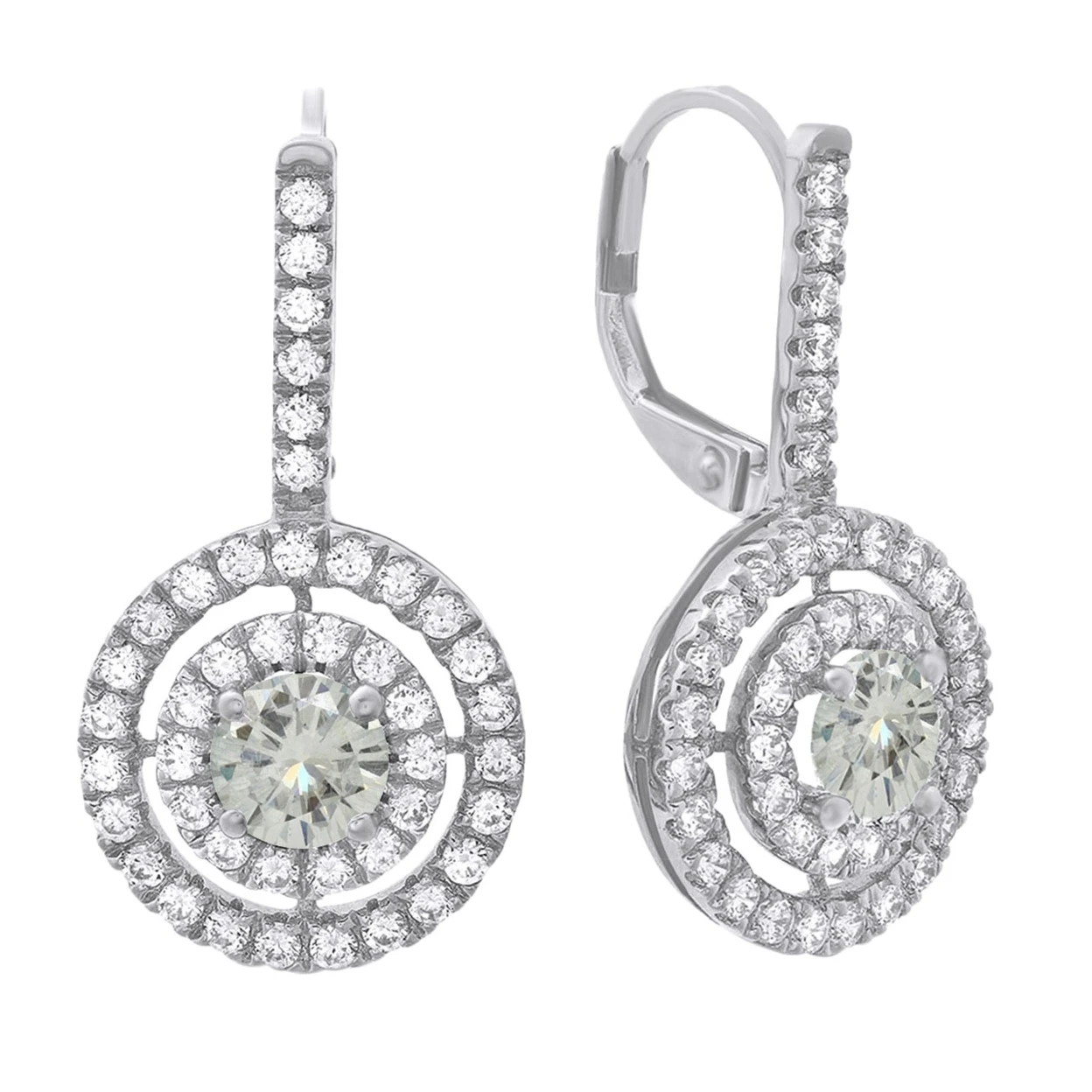 1.5 CT MOISSANITE 10K WHITE GOLD DOUBLE HALO DROP EARRINGS