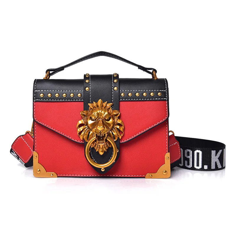 Fashion Women Handbag Lion Head Lock Small Square Pack Crossbody Shoulder Feamle Tote Bags Ladies Casual Rivet Wallet SS0419 (24)