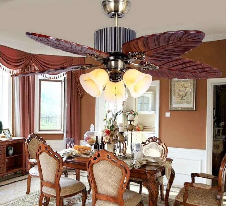 

Antique wood ceiling fan lamp European solid wood living room fan lights restaurant ceiling fan lights retro fan ZH FS1