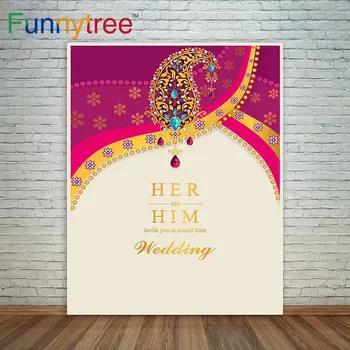 

Funnytree photography backdropsIndia wedding card Gold pattern and crystals color photocall photography studio funds