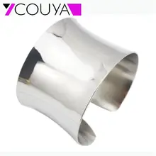 New Fashion plain cuff bangles in stainless steel material shiny fashion women wide cuff bangle bracelet