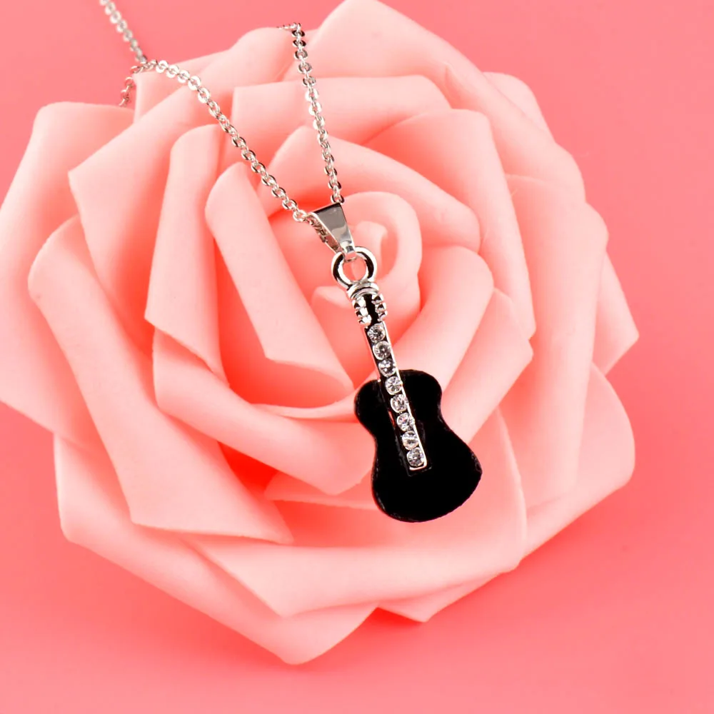 SINLEERY модный чёрный акриловый музыка колье с кулоном гитара серебро Цвет цепи для Для женщин вечерние ювелирные подарки XL287 SSH