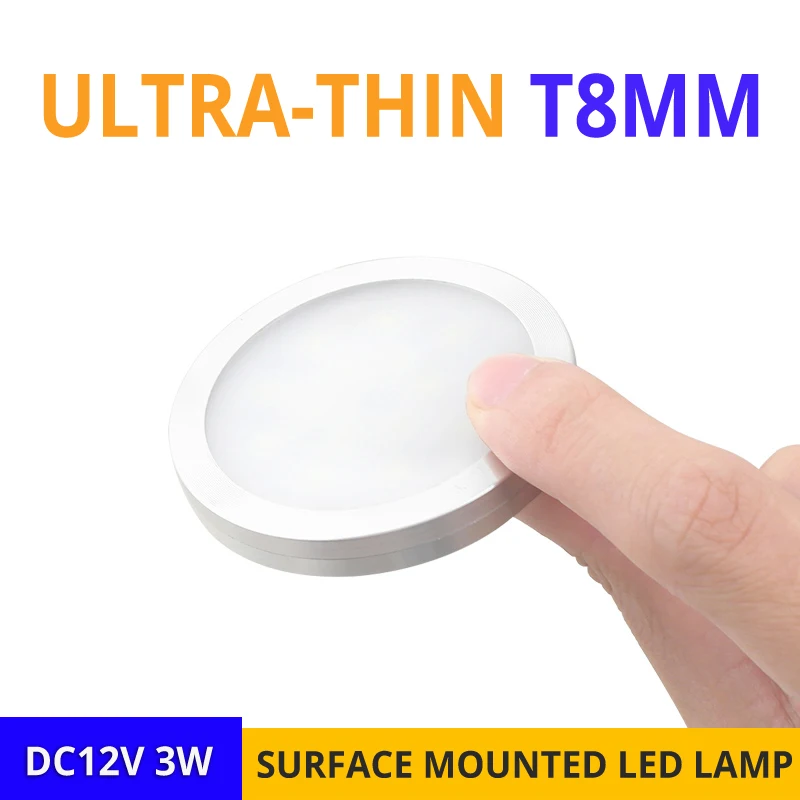 

12pcs/lot DC12V 3W Slim LED Panel Light Home Kitchen Cabinet Surface Mounted Ultrathin Mini Ceiling Spot Lamps