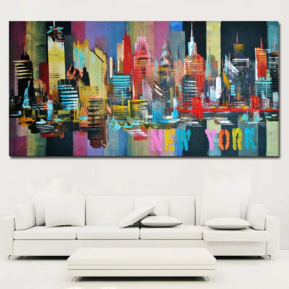 New York City Abstract Painting Canvas Poster Painting For Living Room Wall Art Colorful City Decoration Quadros Unframed New York City Abstract Painting Canvas Poster Painting For Living Room Wall Art Colorful City Decoration Quadros Unframed