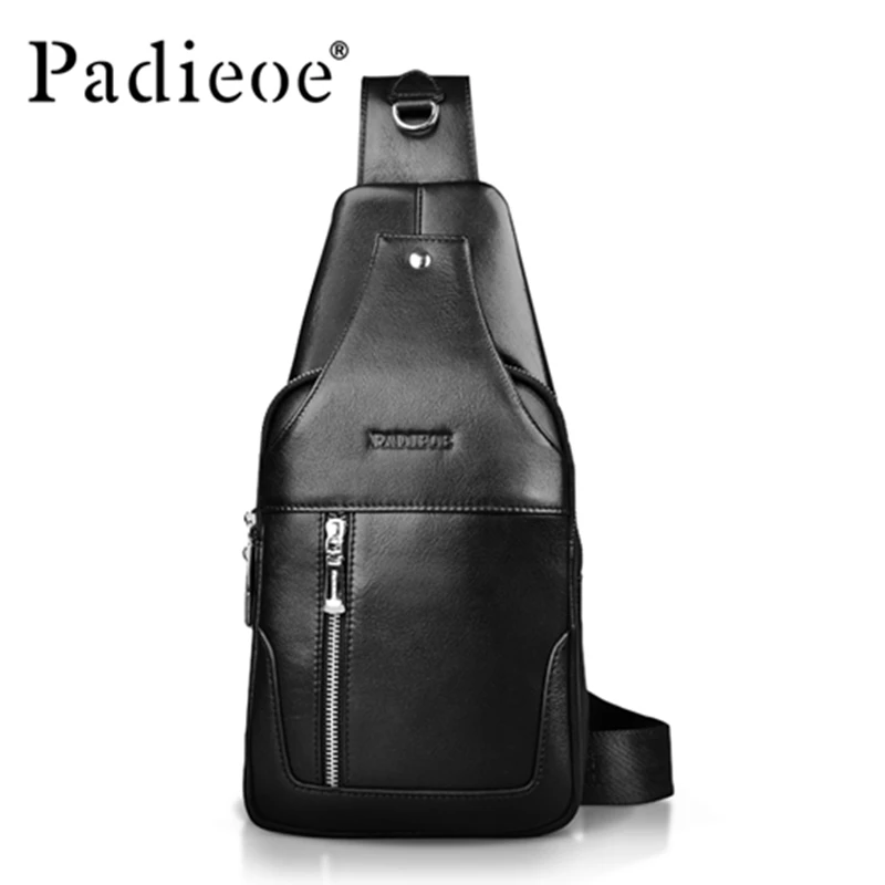 

Hot 2016 New brand design fashion black genuine leather bag chest pack men messenger bags vintage shoulder bags Free shipping