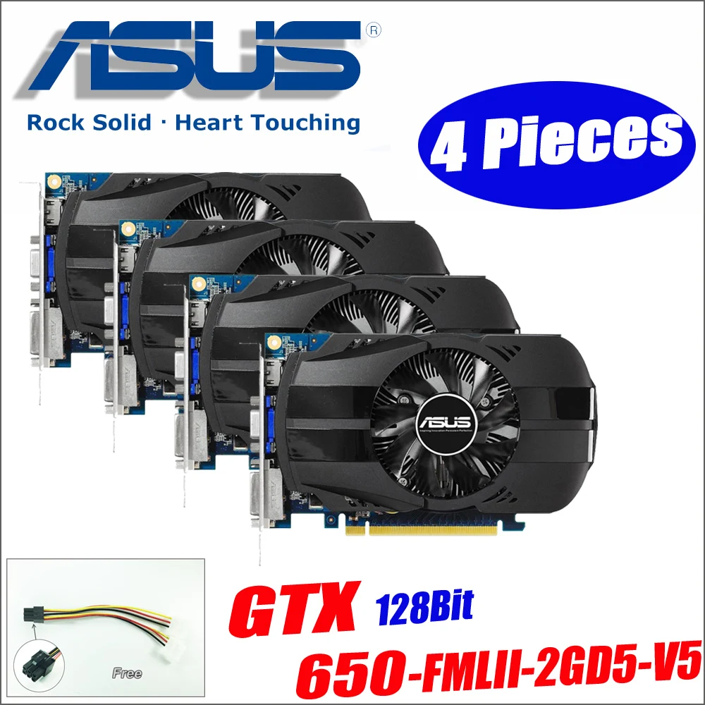 Asus GTX-650-FMLII-2GD5-V5 4Pieces GTX650 GTX 650 2G D5 DDR5 128 Bit PC Desktop Graphics Cards PCI Express 3.0 computer Graphics