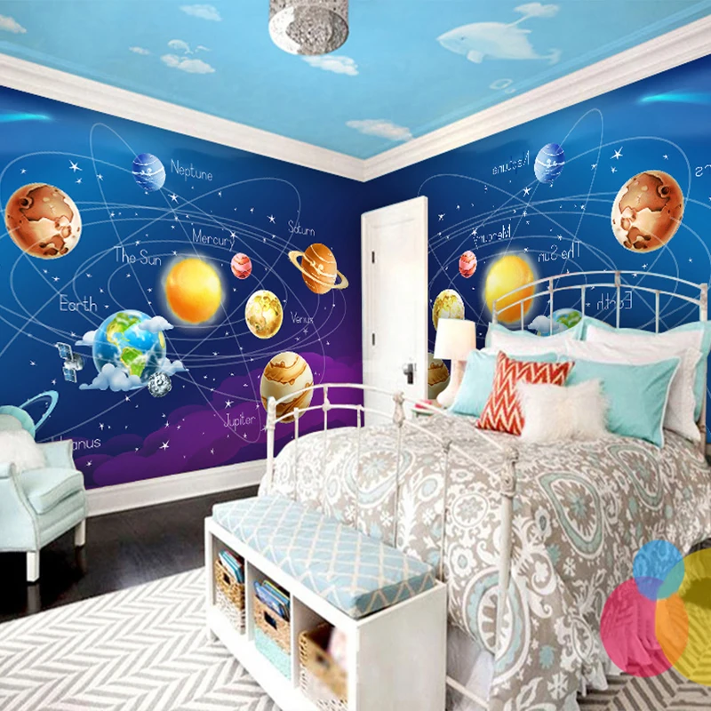 Пользовательские большие фрески 3D синий космический звездное небо обои мультфильм детский сад детская комната фон обои Papel де Parede