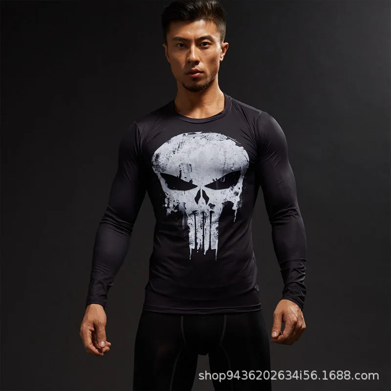 3D digital printing Shantou Men Outdoor sports Long sleeve Tight Quick drying Light and breathable Comfortable top | Мужская одежда