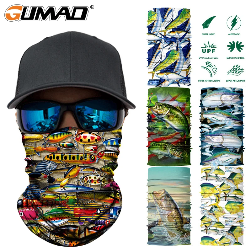

3D Fish Seamless Magic Neck Gaiter Face Mask Shield Ture Balaclava Running Cycling Fishing Bandana Headband Scarf Men Women