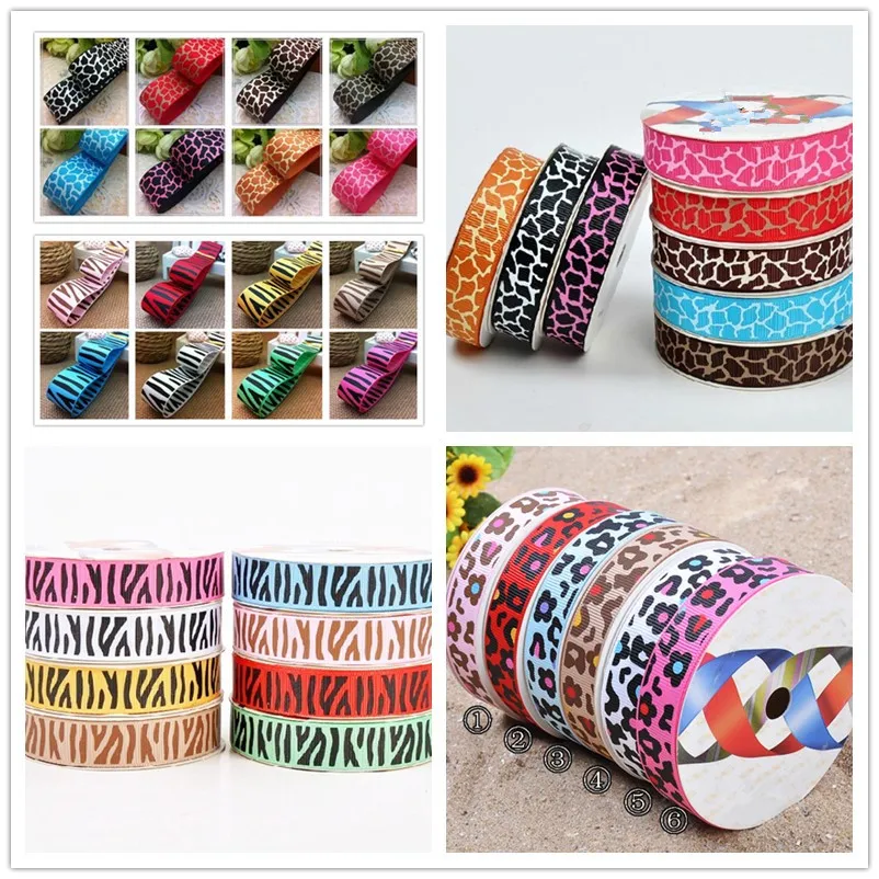 

27 styles to select 10 yards Zebra Tiger Leopard printed Grosgrain Ribbons Tapes for hairbow gift pack clothing Bowknot DIY