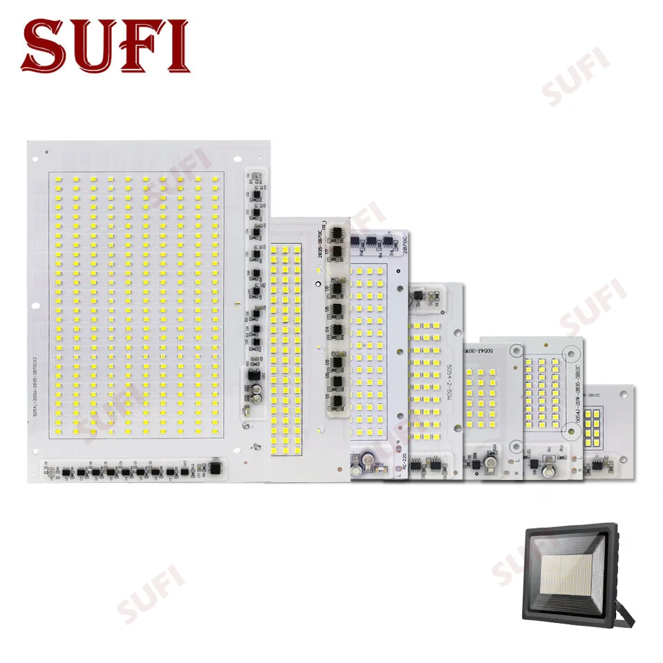 Светодиодный светильник с чипами AC220V Smart IC SMD 2835 Светодиодный светильник 10 Вт 20 Вт 30 Вт 50 Вт 100 Вт 150 Вт 200 Вт чистый белый для DIY наружный прожектор точечный светильник