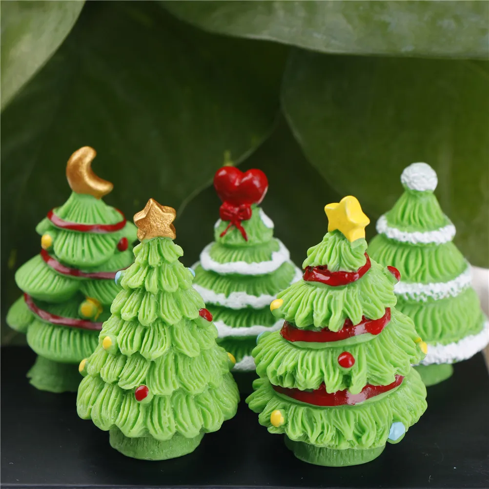 2pcs Resin Christmas Trees Figures Miniature/Fairy Garden DIY Micro