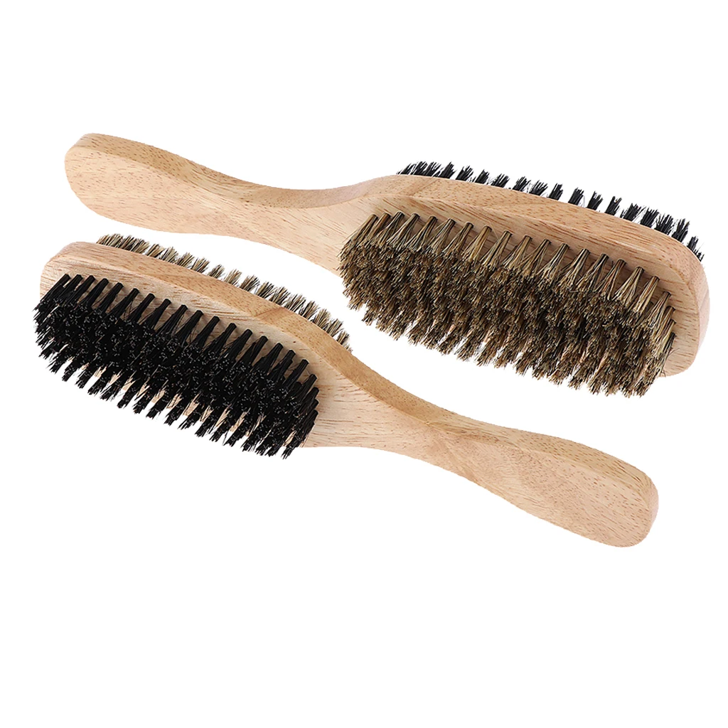 Perfeclan 2-Packs Large Medium Wooden Boar Bristle Beard Brushes Facial Hair Mustache Goatee Styling Cleaning Tools