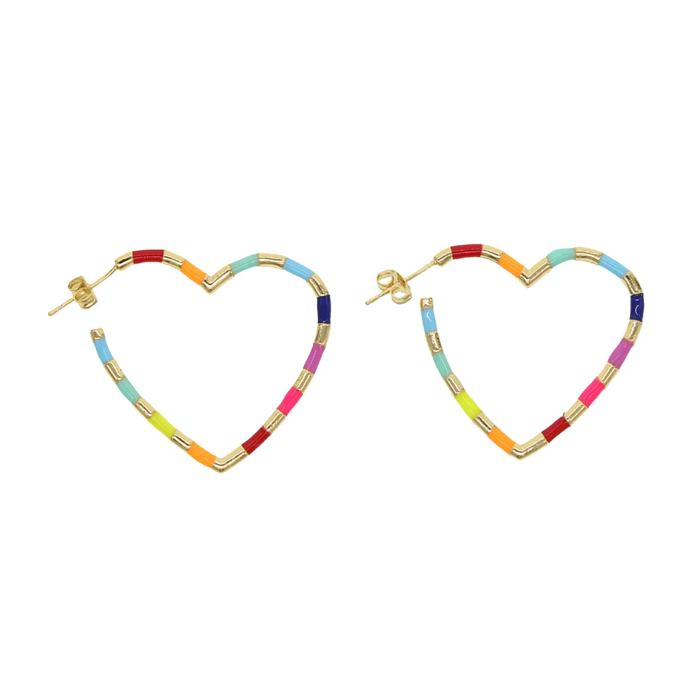 2021 SUMMER Neon colorful heart hoop earring for women girlfriend gift classic Gold shape hoops | Украшения и аксессуары